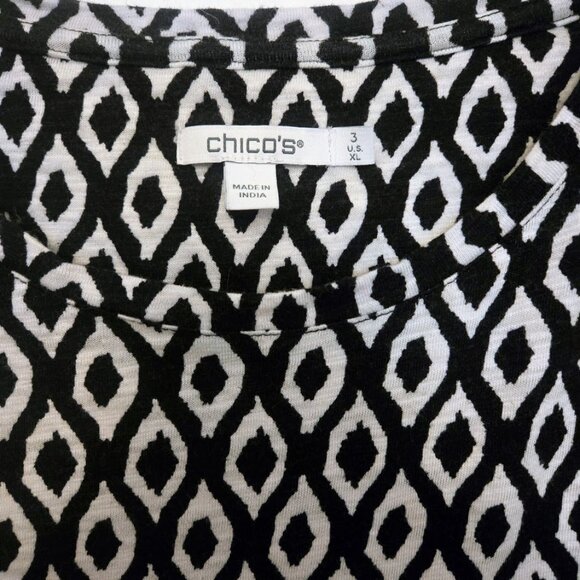 Chico's black and white S/S top with puffy sleeves Size 3/XL - Picture 3 of 4